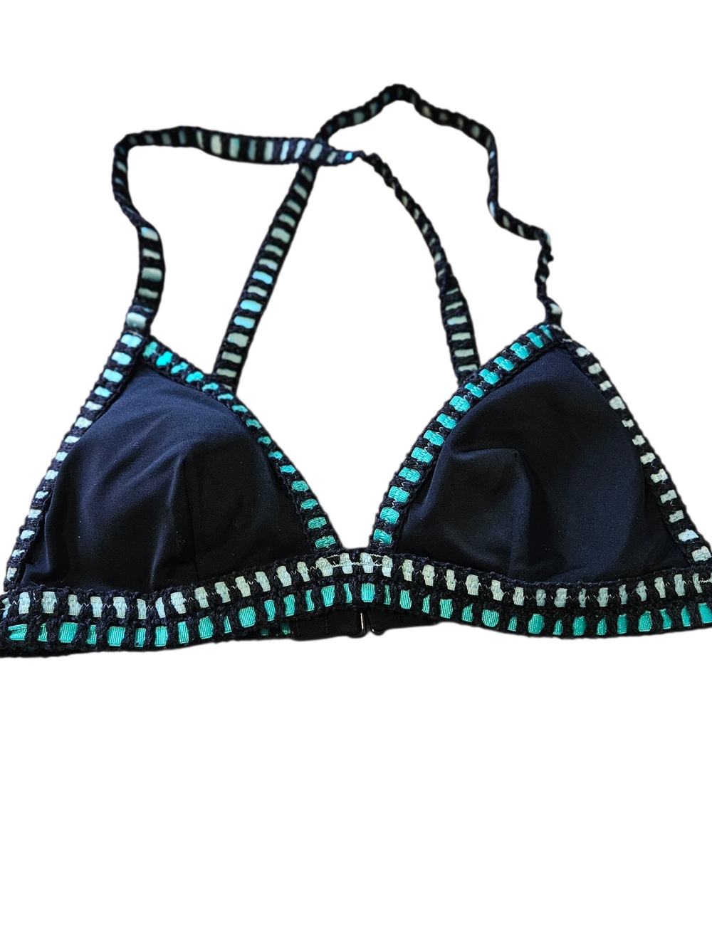 Victoria's Secret Black Bikini Top with Teal & Light Blue Trim Size XS - Picture 7 of 10